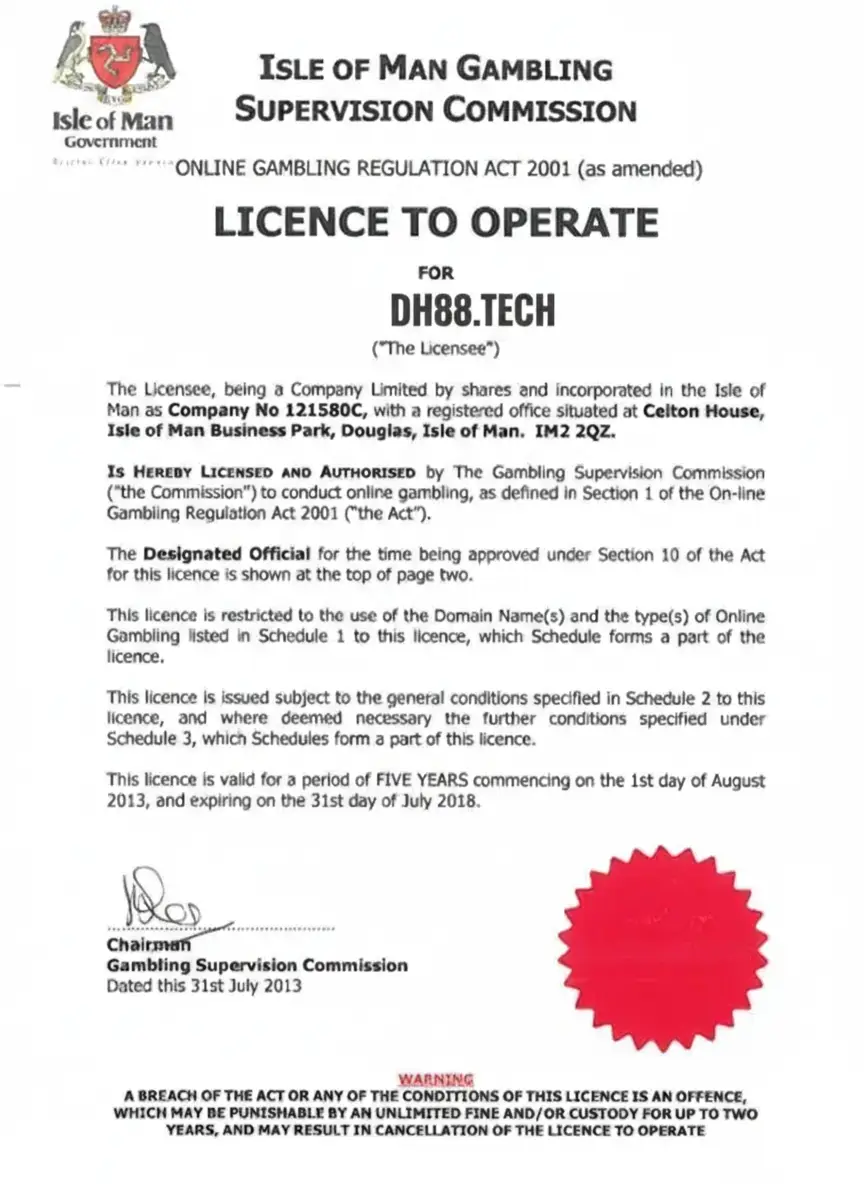 Isle of Man là đơn vị cấp chứng chỉ hoạt động DH88